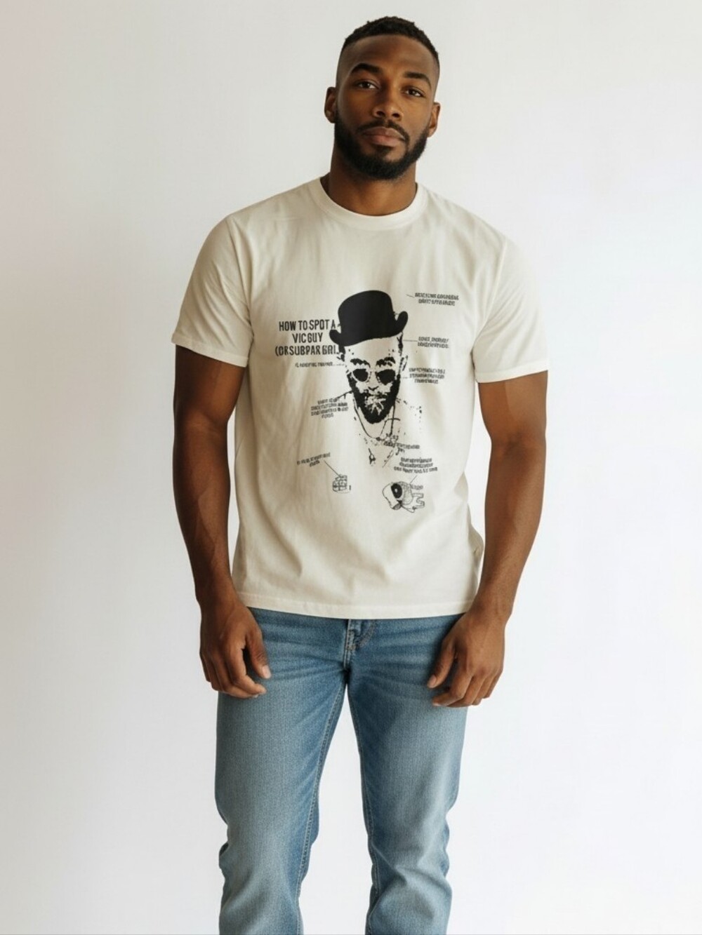 Takeshy Kurosawa Super Hipster Style White Graphic Tee Y2K Men's T-shirt L-XL